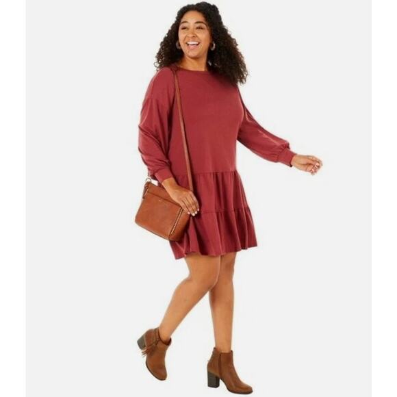 Ava James Dress Women's 3X Mauve Tiered Mini Balloon Sleeves Comfy Loungewear - Picture 1 of 10